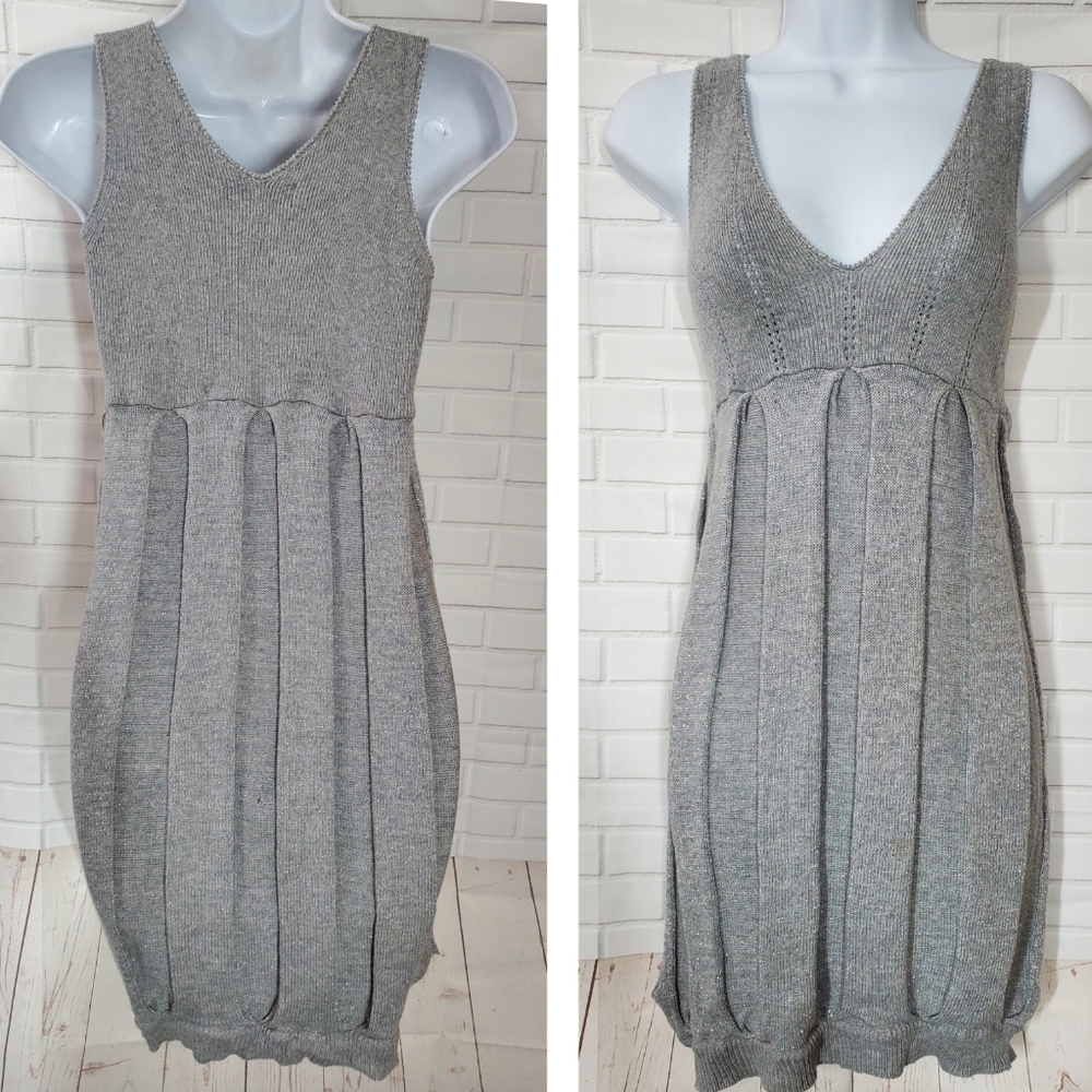 Buffalo David Bitton Gray Silver Shimmer Sleeveless Sweater Dress